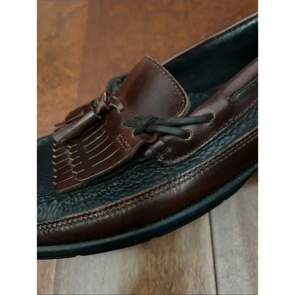 Sperry Top Sider Two-Tone Black and Brown Leather Tassel Loafers, Size 10.5